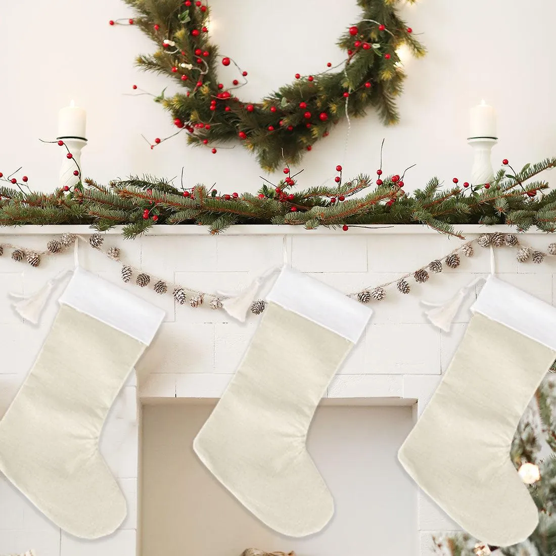 17" Blank Linen Christmas Stocking with Tassel