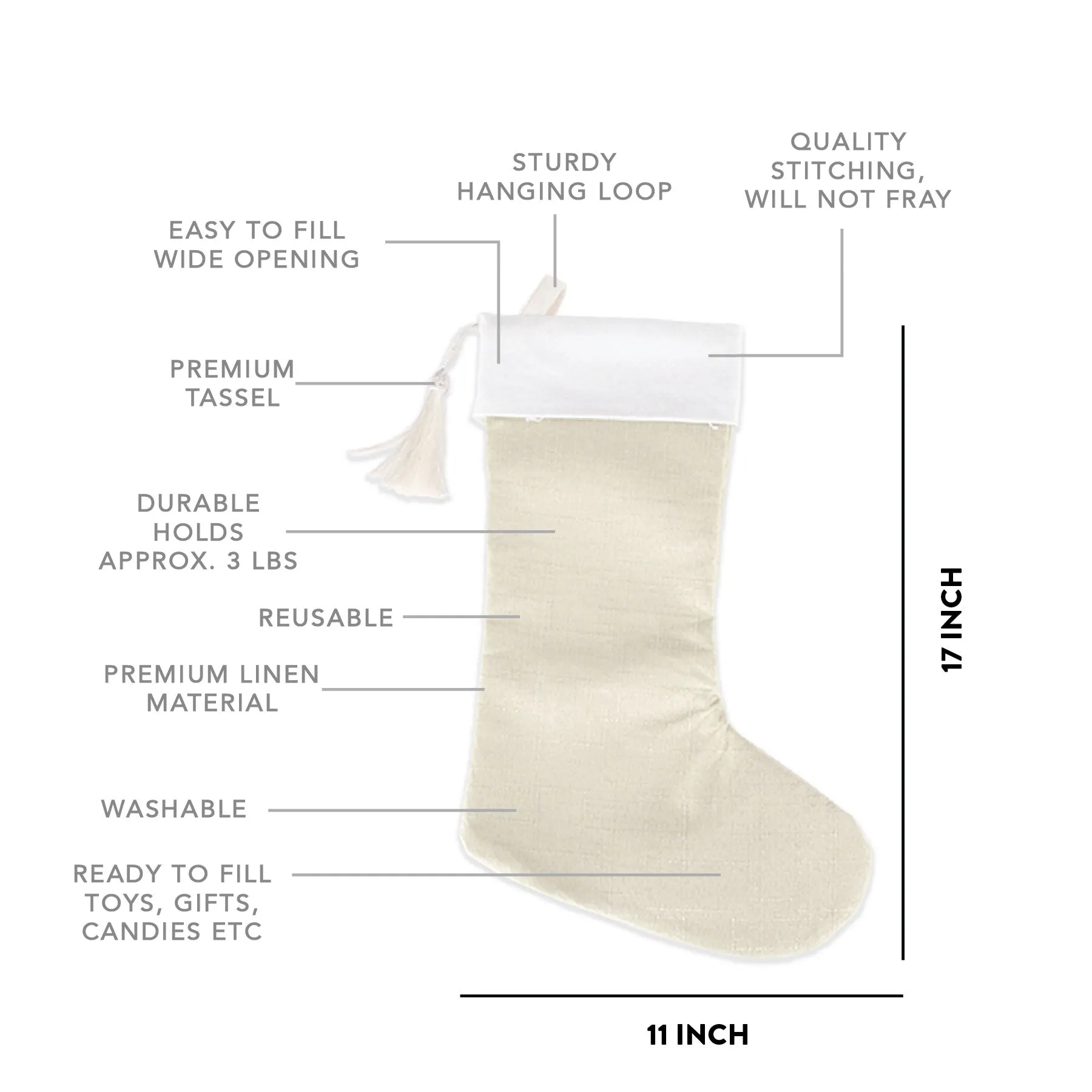 17" Blank Linen Christmas Stocking with Tassel