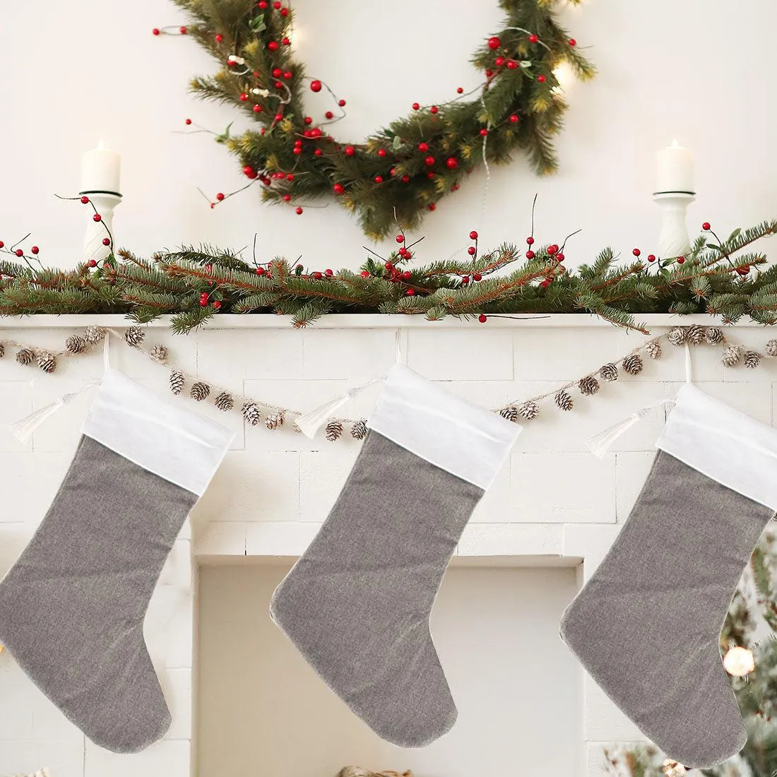 17" Blank Linen Christmas Stocking with Tassel
