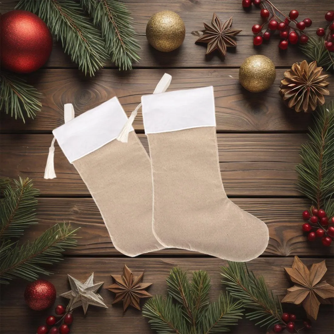 17" Blank Linen Christmas Stocking with Tassel