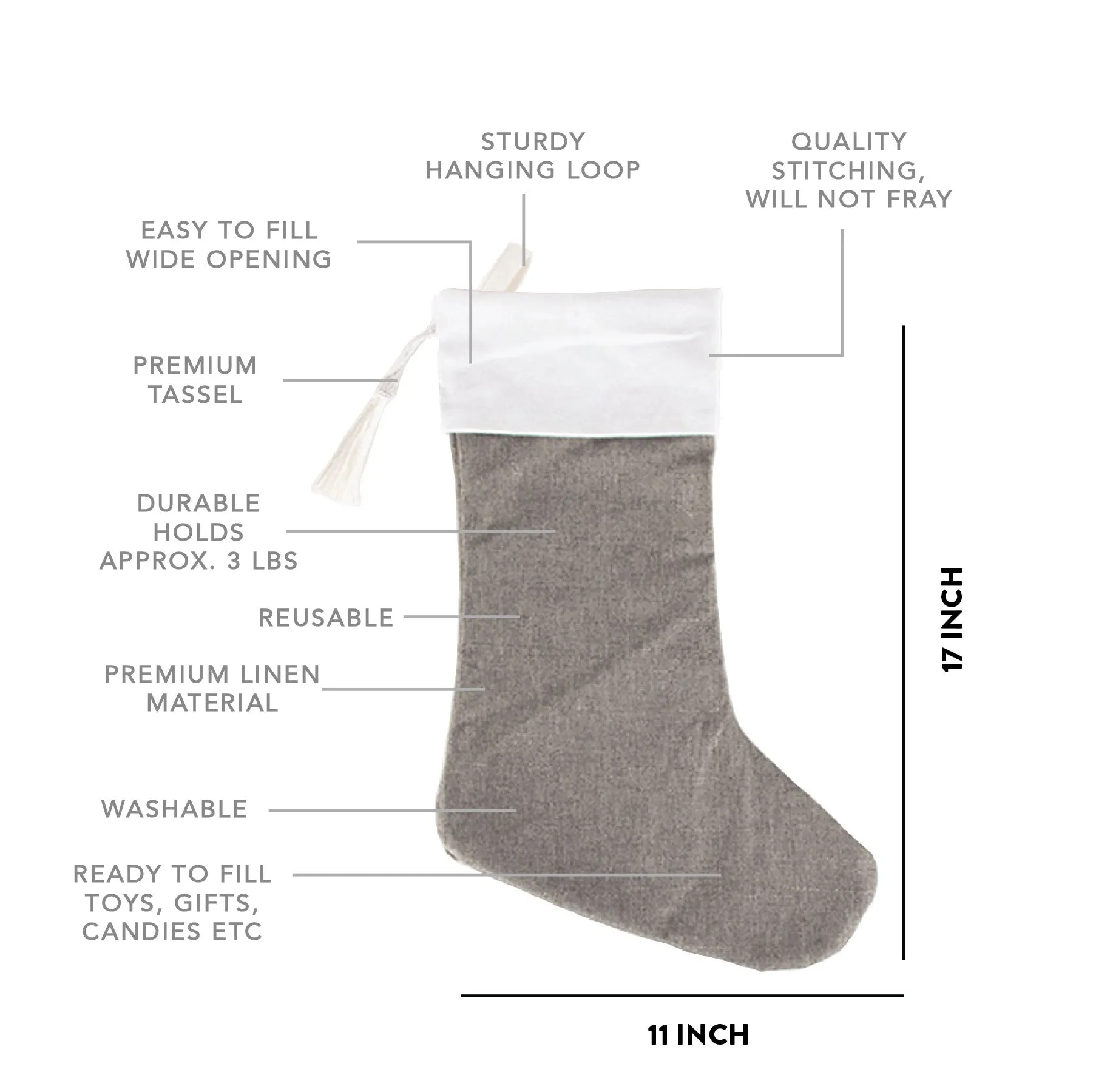 17" Blank Linen Christmas Stocking with Tassel