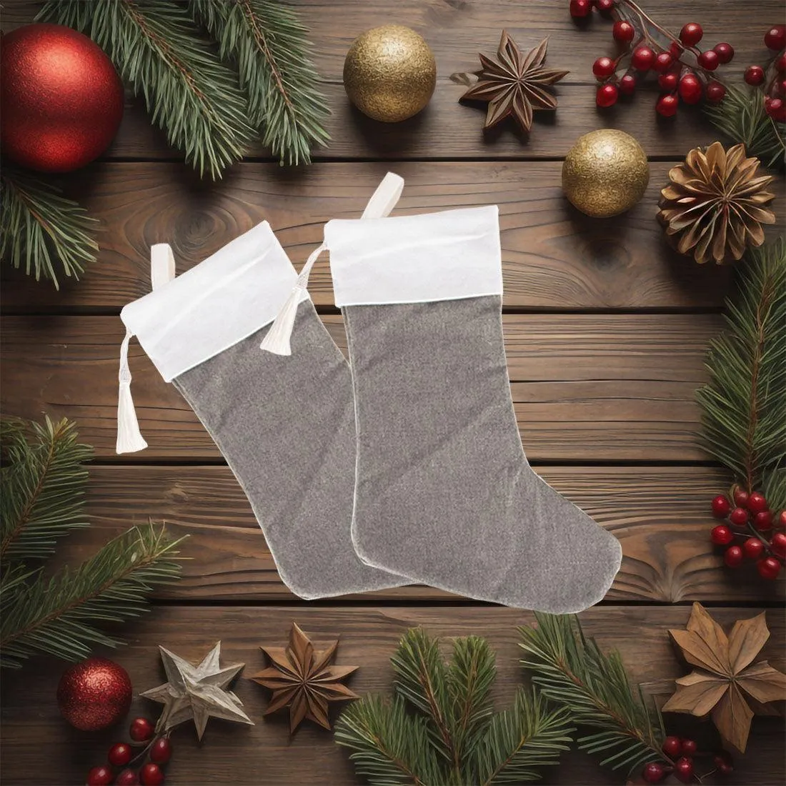 17" Blank Linen Christmas Stocking with Tassel