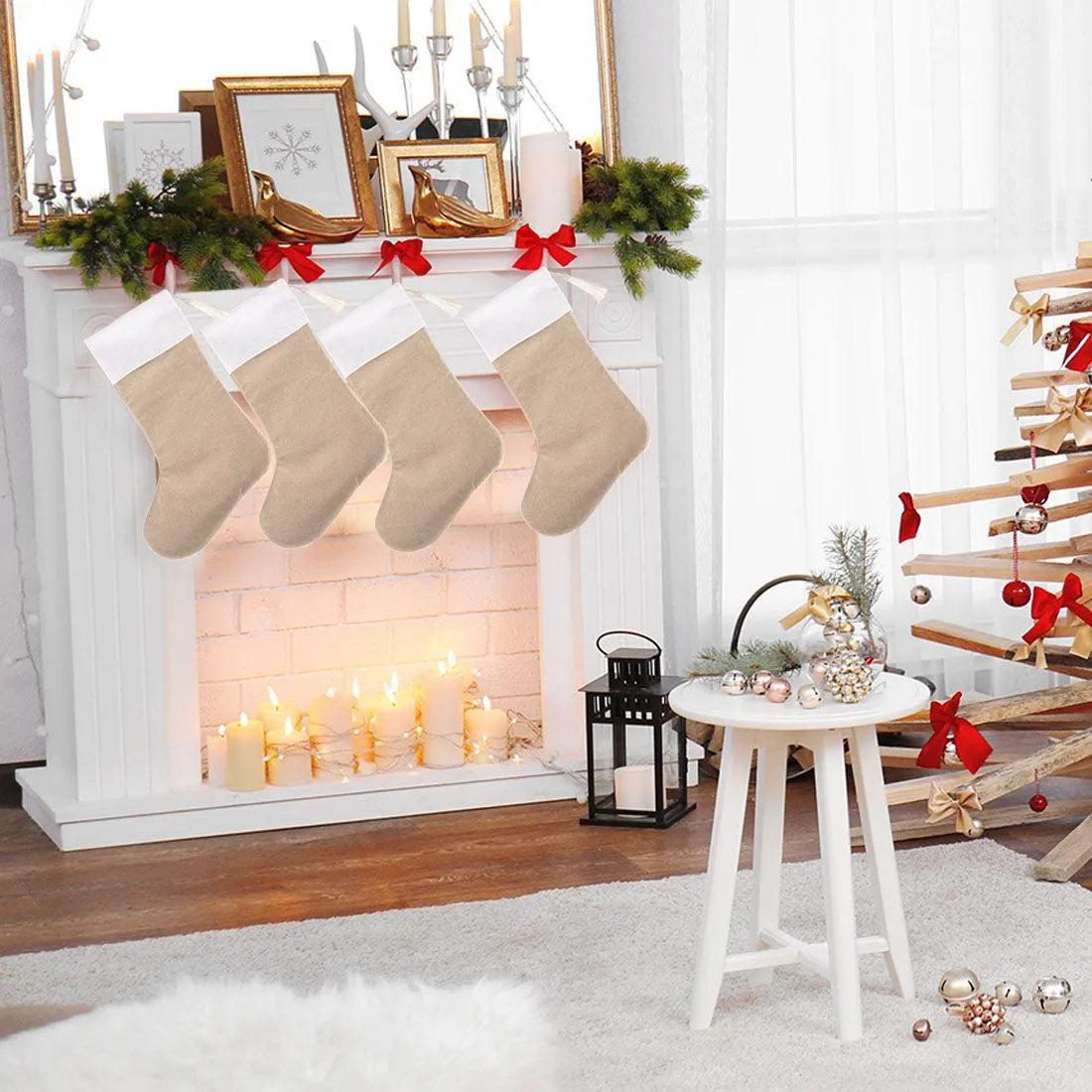 17" Blank Linen Christmas Stocking with Tassel
