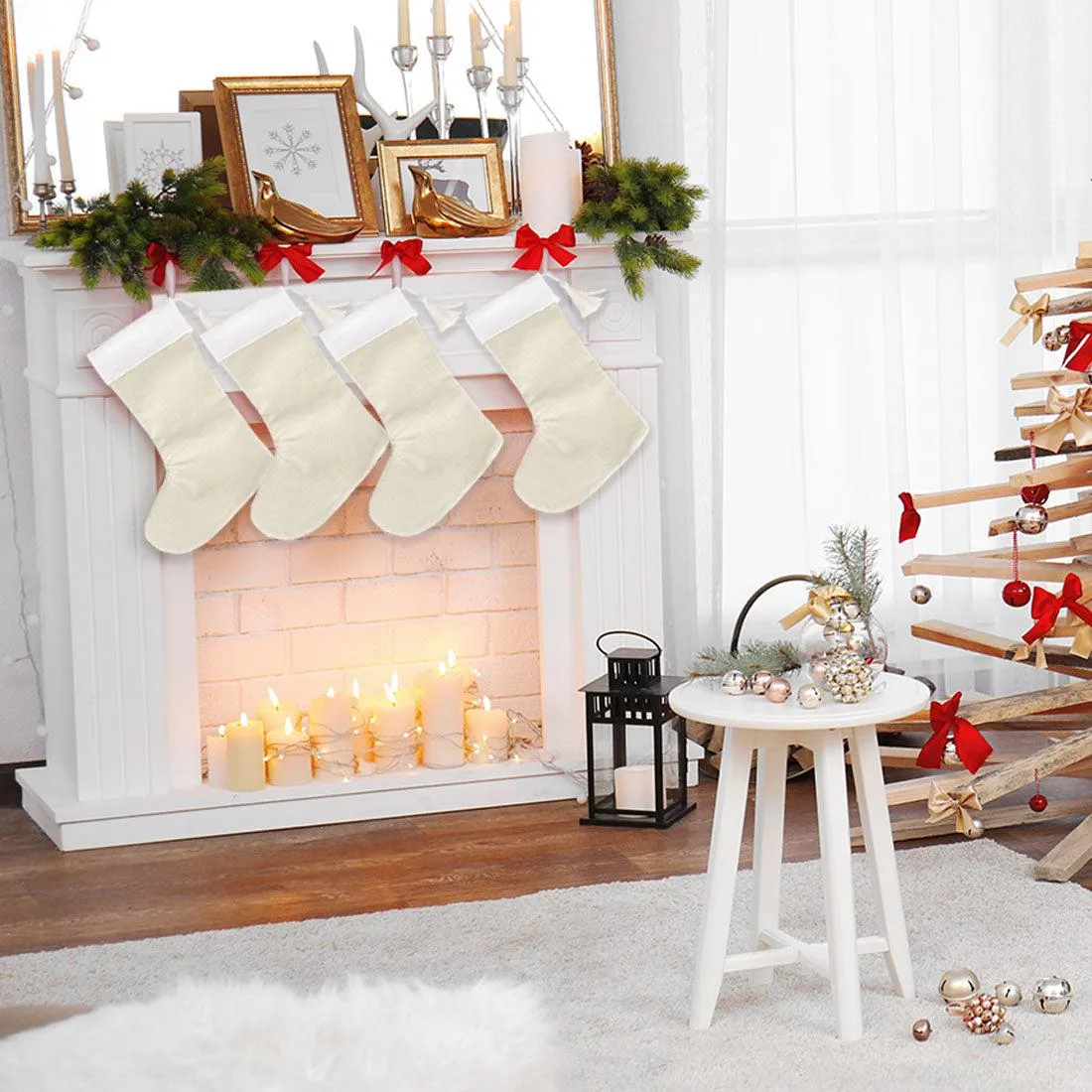 17" Blank Linen Christmas Stocking with Tassel
