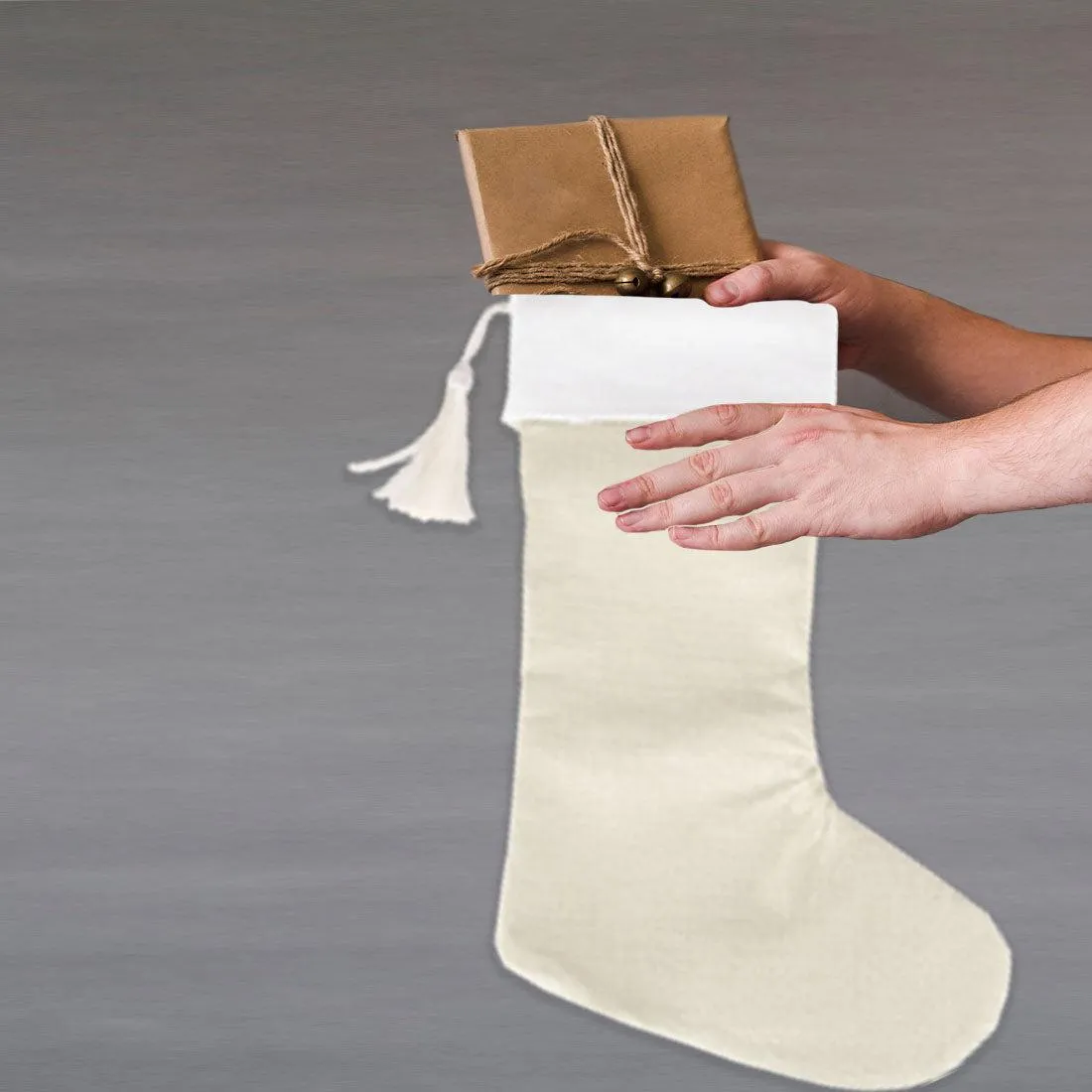 17" Blank Linen Christmas Stocking with Tassel