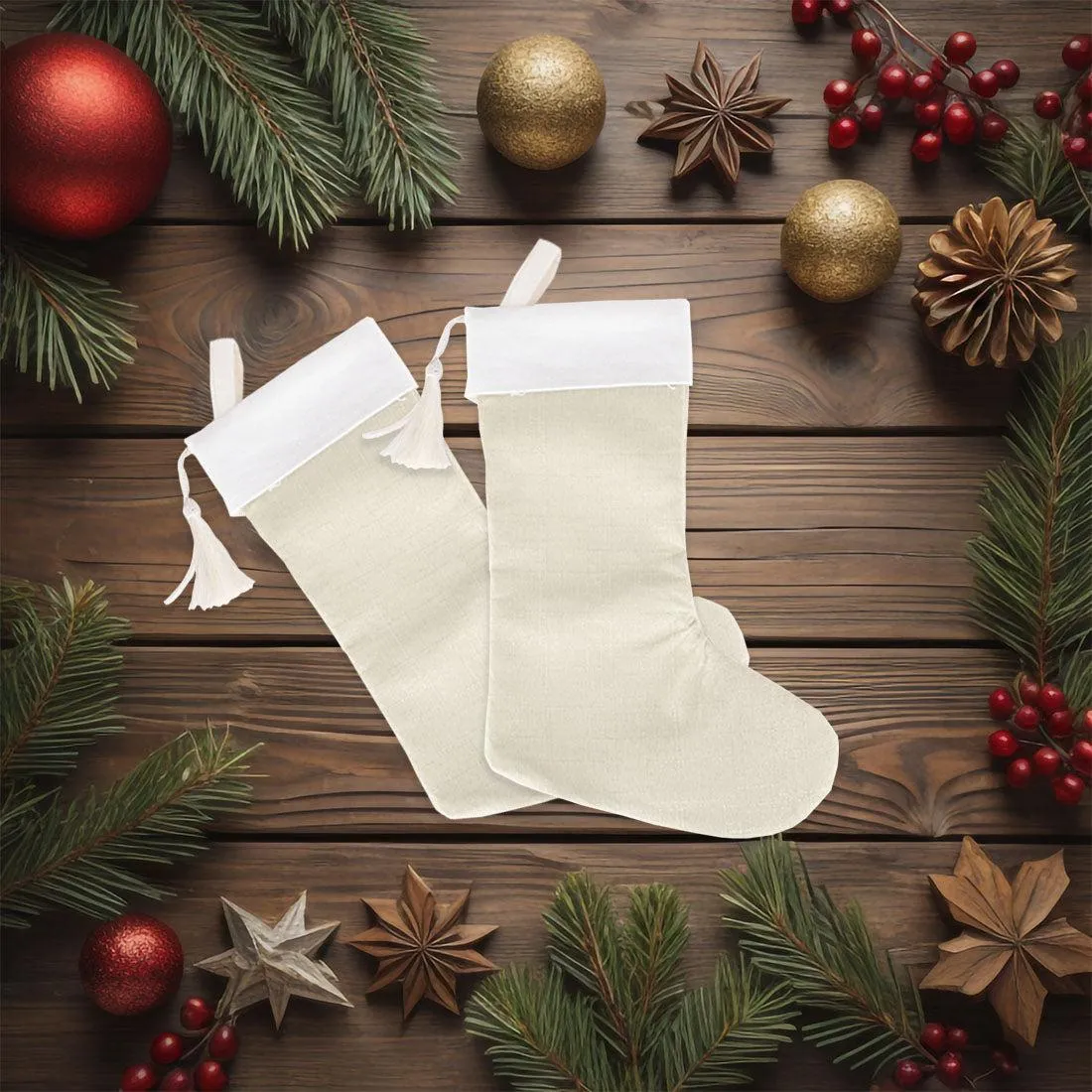 17" Blank Linen Christmas Stocking with Tassel