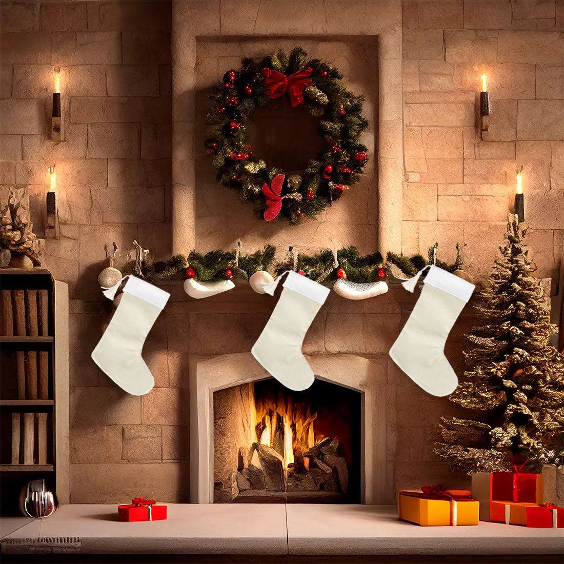 17" Blank Linen Christmas Stocking with Tassel