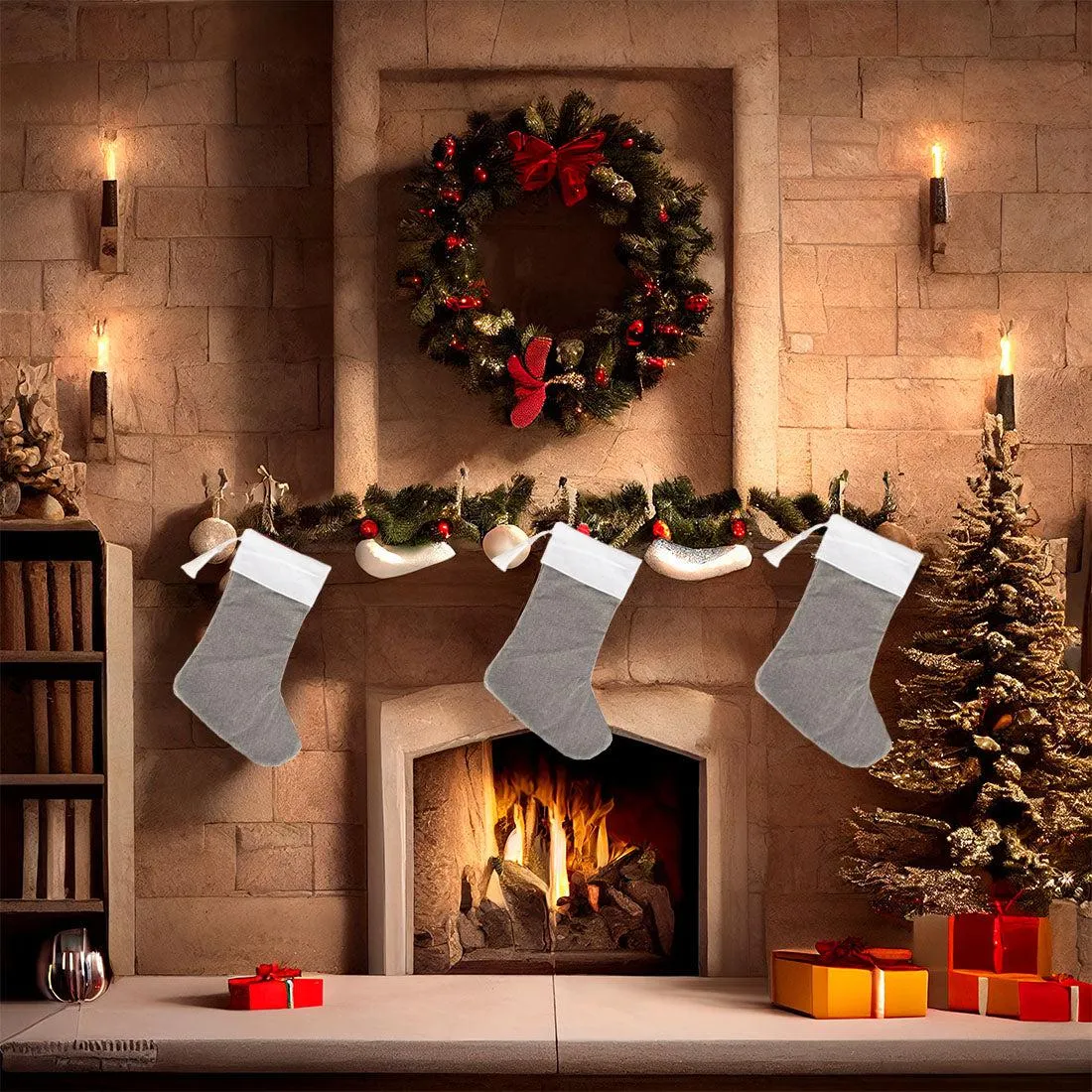 17" Blank Linen Christmas Stocking with Tassel