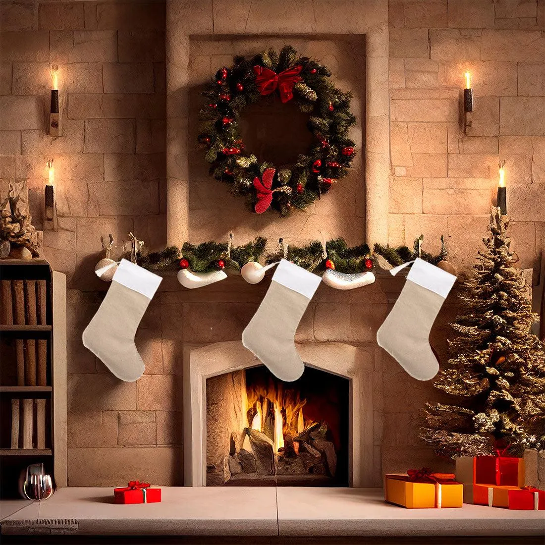 17" Blank Linen Christmas Stocking with Tassel