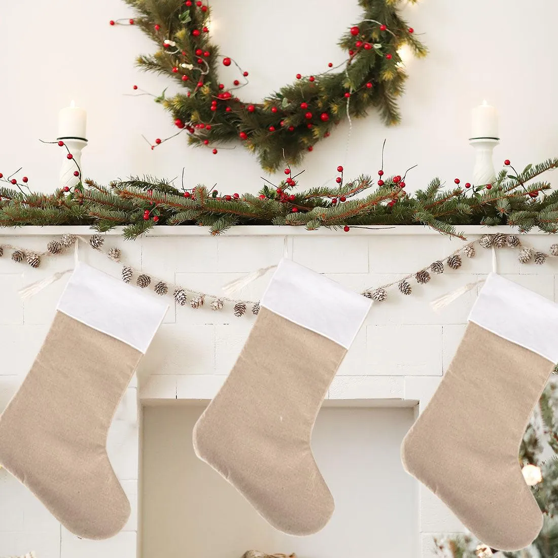 17" Blank Linen Christmas Stocking with Tassel