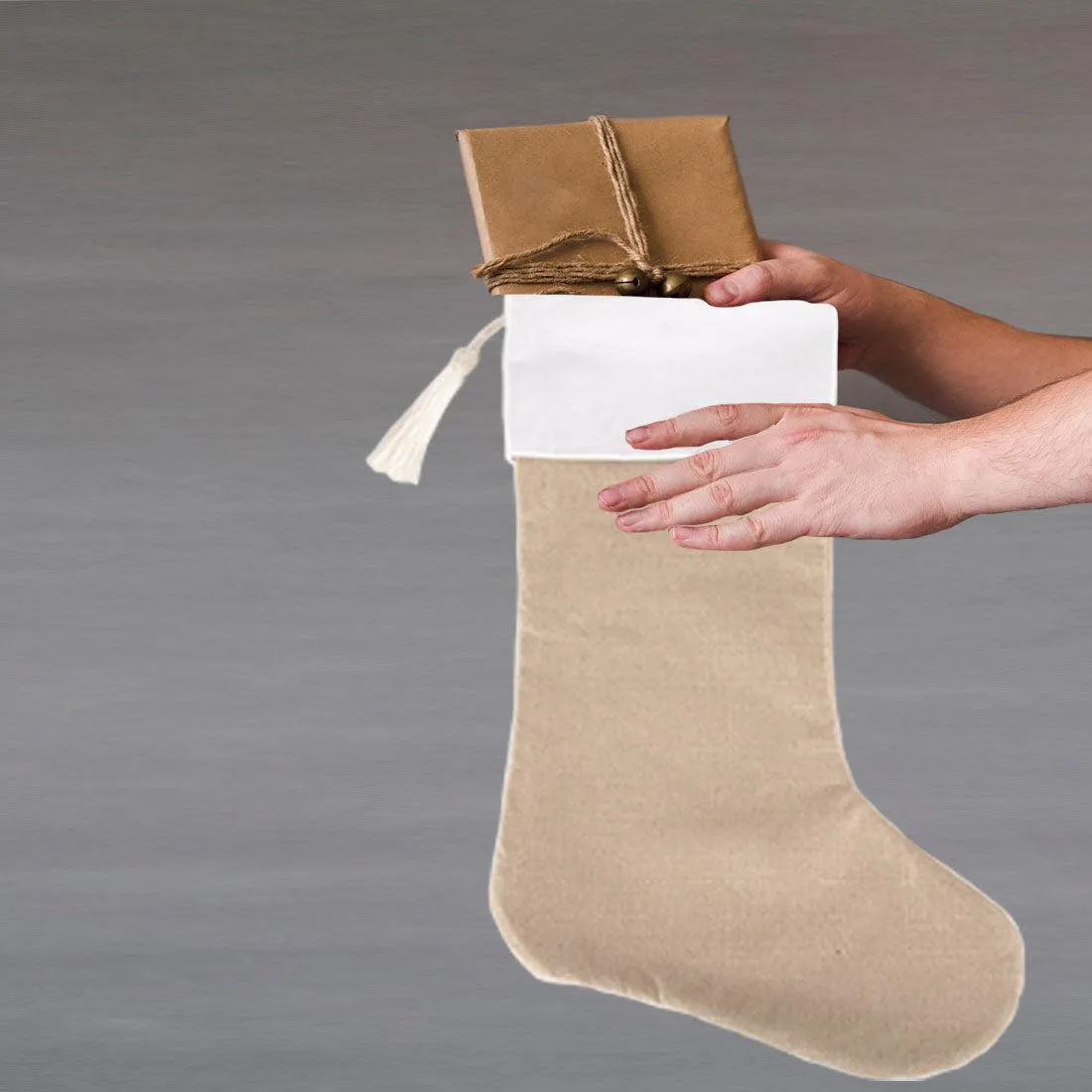 17" Blank Linen Christmas Stocking with Tassel