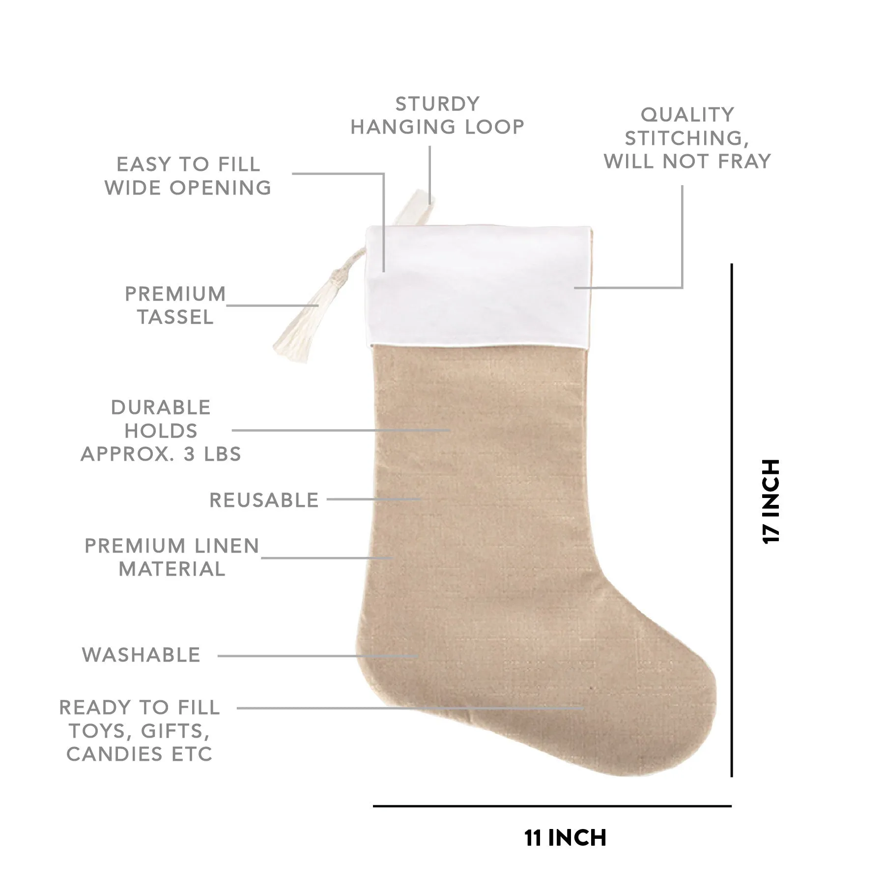 17" Blank Linen Christmas Stocking with Tassel
