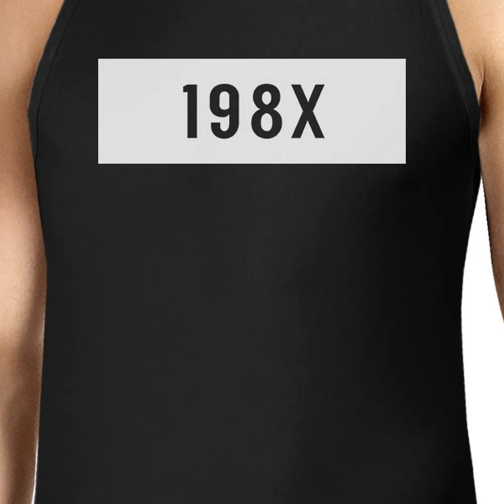 198X Black Cotton Tank Top For Men Humorous Design Graphic Tanks