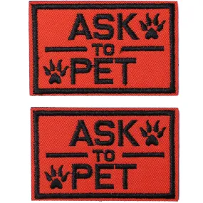2 Pack Ask to Pet Dog Patches, Tags for Hook and Loop Patches Vests and Harnesses for Dogs, Orange