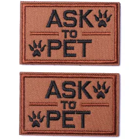 2 Pack Ask to Pet Dog Patches, Tags for Hook and Loop Patches Vests and Harnesses for Dogs, Tan