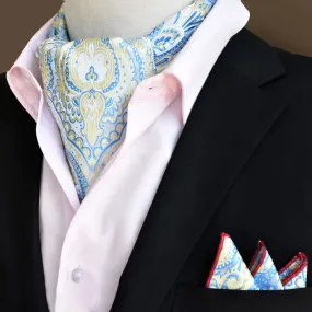 2Pcs LightSkyBlue Luxury Floral Paisley Pocket Square and Cravat Set