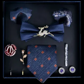 8Pcs RoyalBlue Luxury Noble Print Bow Ties Gift Box