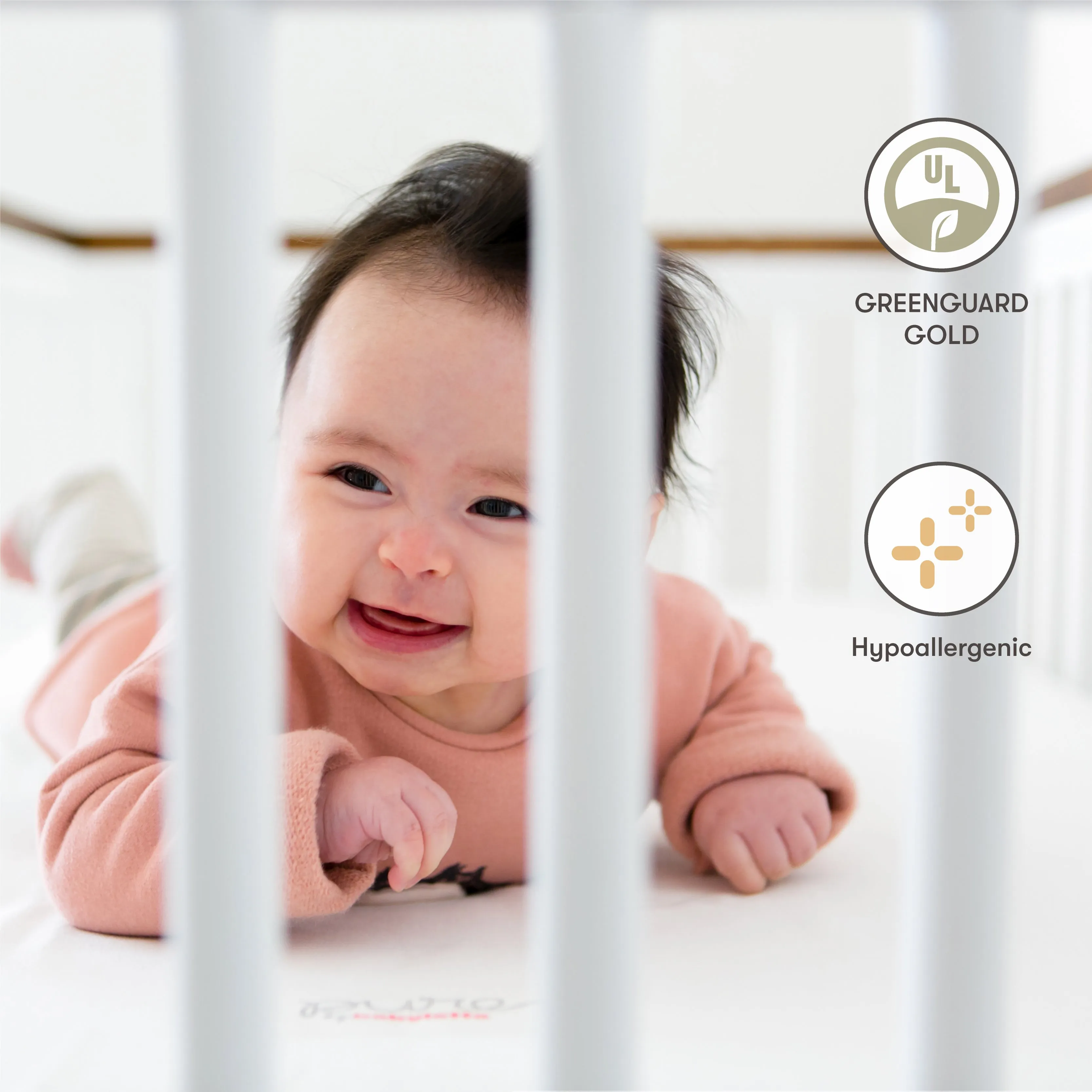 Babyletto Pure Core Mini Crib Mattress | Hybrid Quilted Waterproof Cover | Lightweight