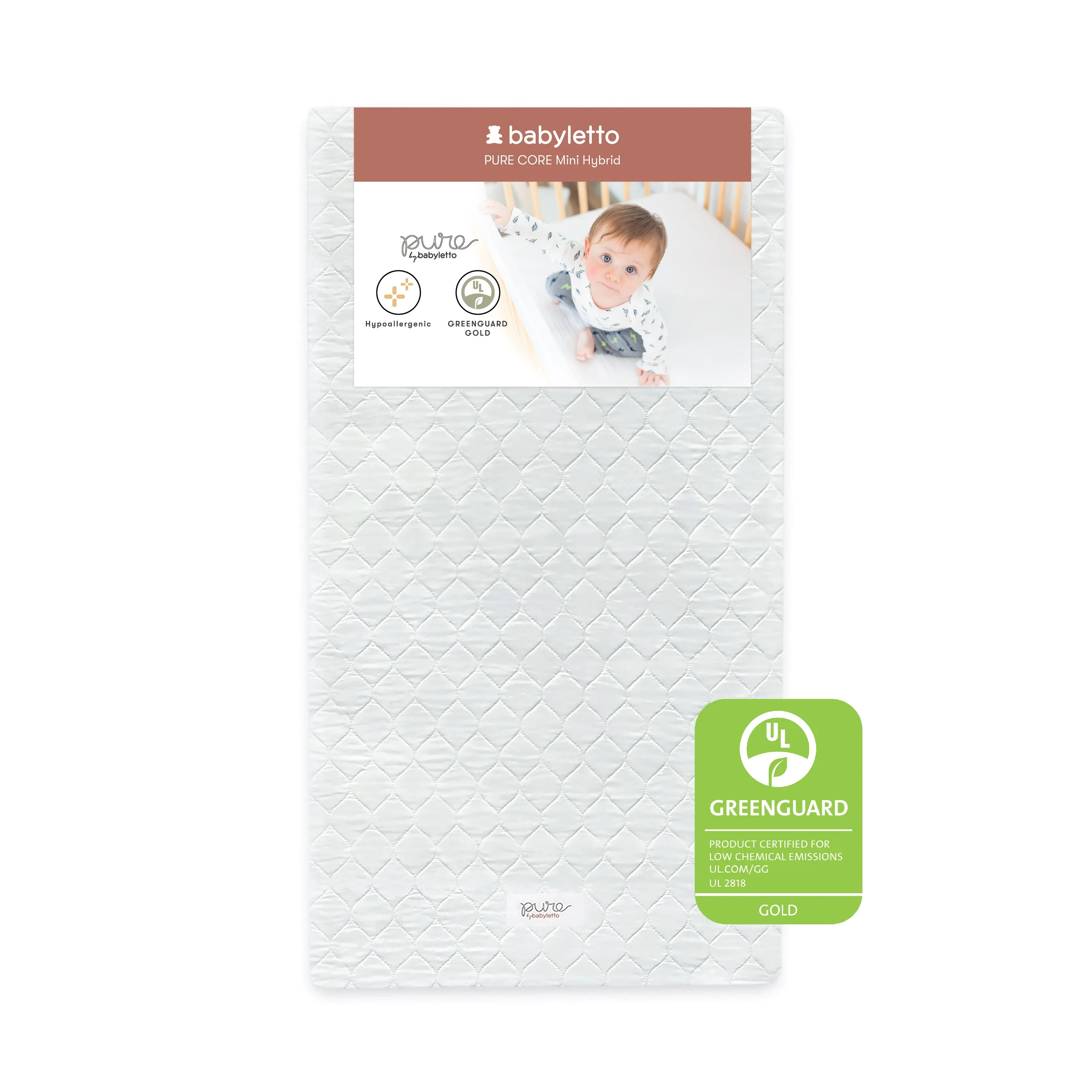 Babyletto Pure Core Mini Crib Mattress | Hybrid Quilted Waterproof Cover | Lightweight