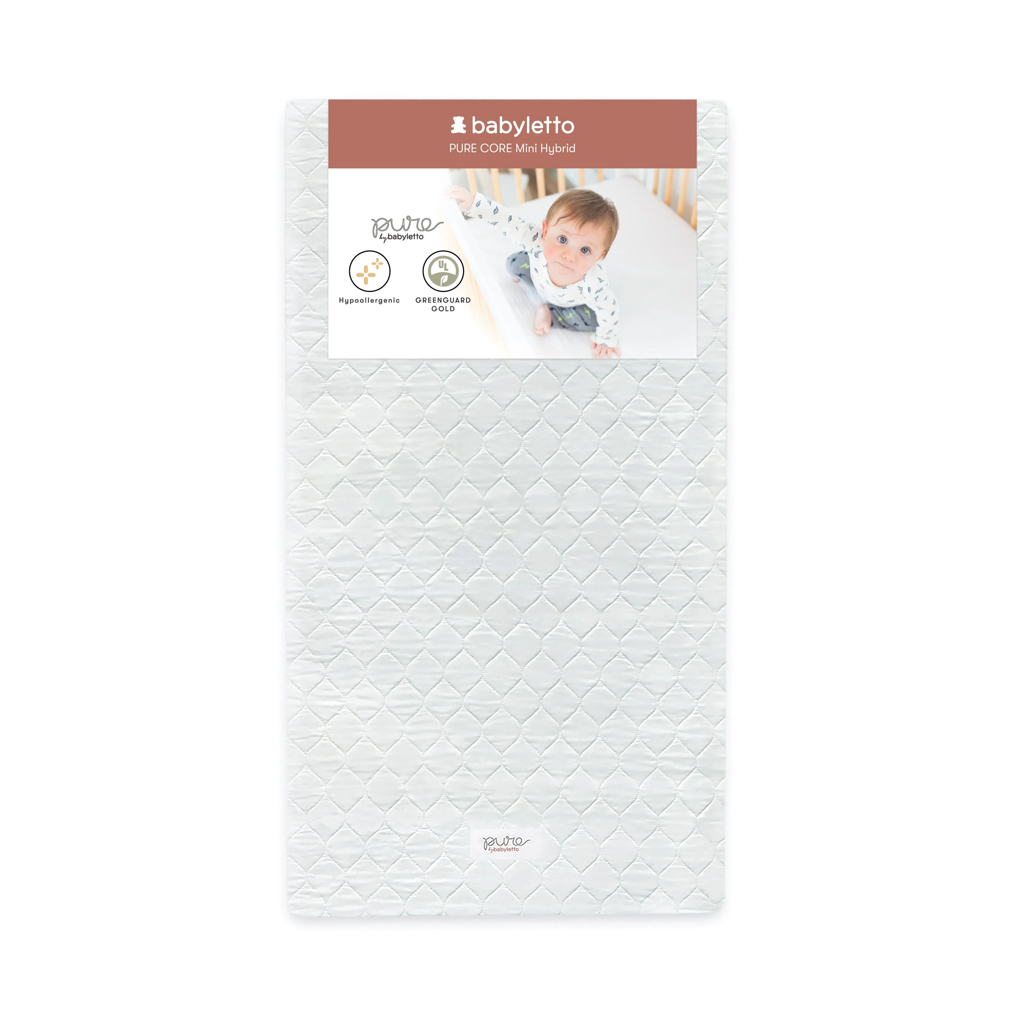 Babyletto Pure Core Mini Crib Mattress | Hybrid Quilted Waterproof Cover | Lightweight