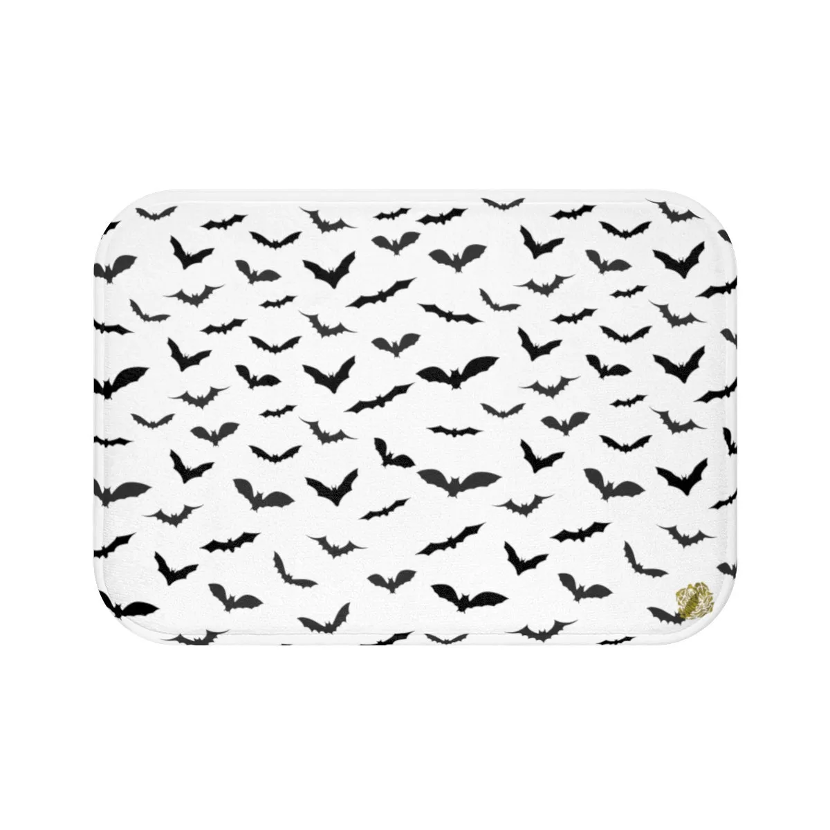 Bats Print Halloween Bath Mat, Black White Flying Bats Designer Bath Rug-Made in USA