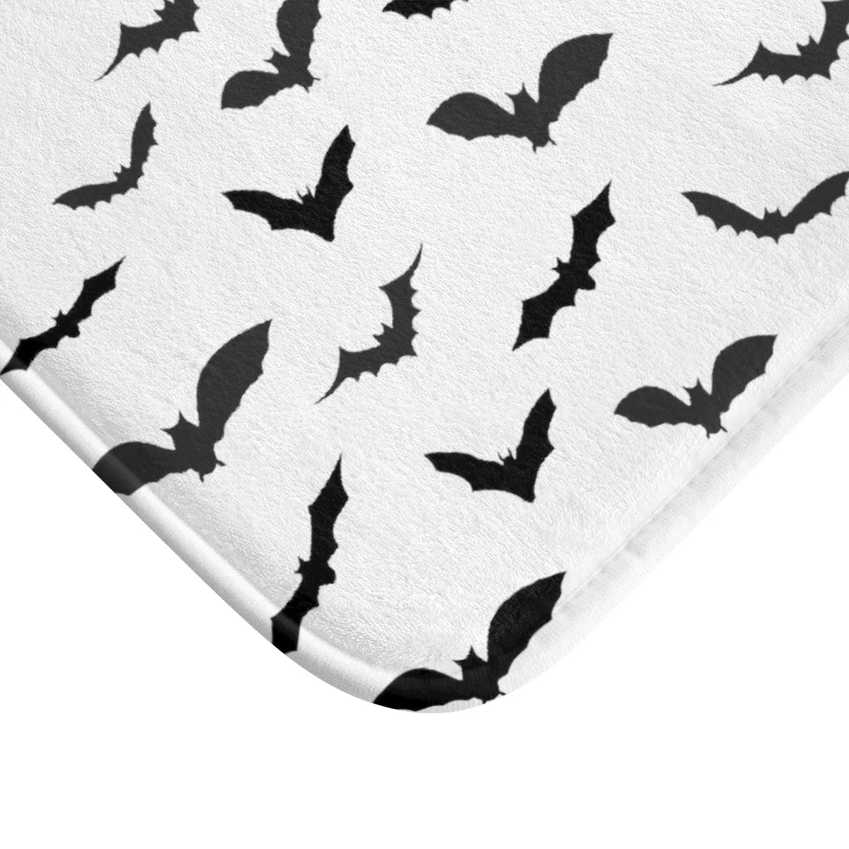 Bats Print Halloween Bath Mat, Black White Flying Bats Designer Bath Rug-Made in USA