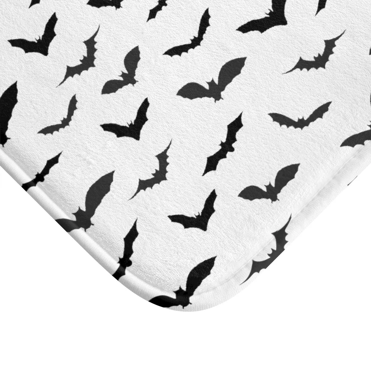 Bats Print Halloween Bath Mat, Black White Flying Bats Designer Bath Rug-Made in USA