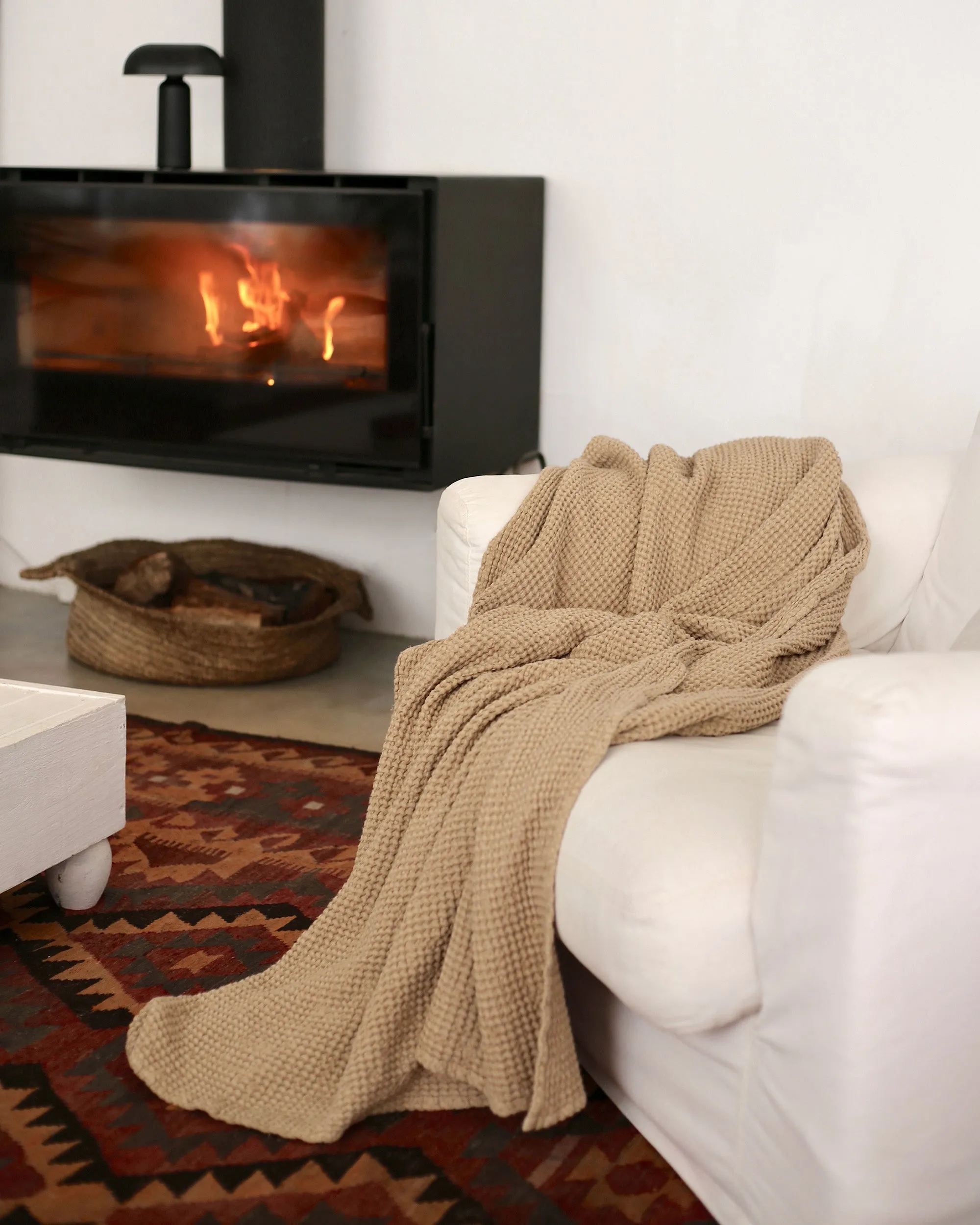 Beige waffle throw blanket