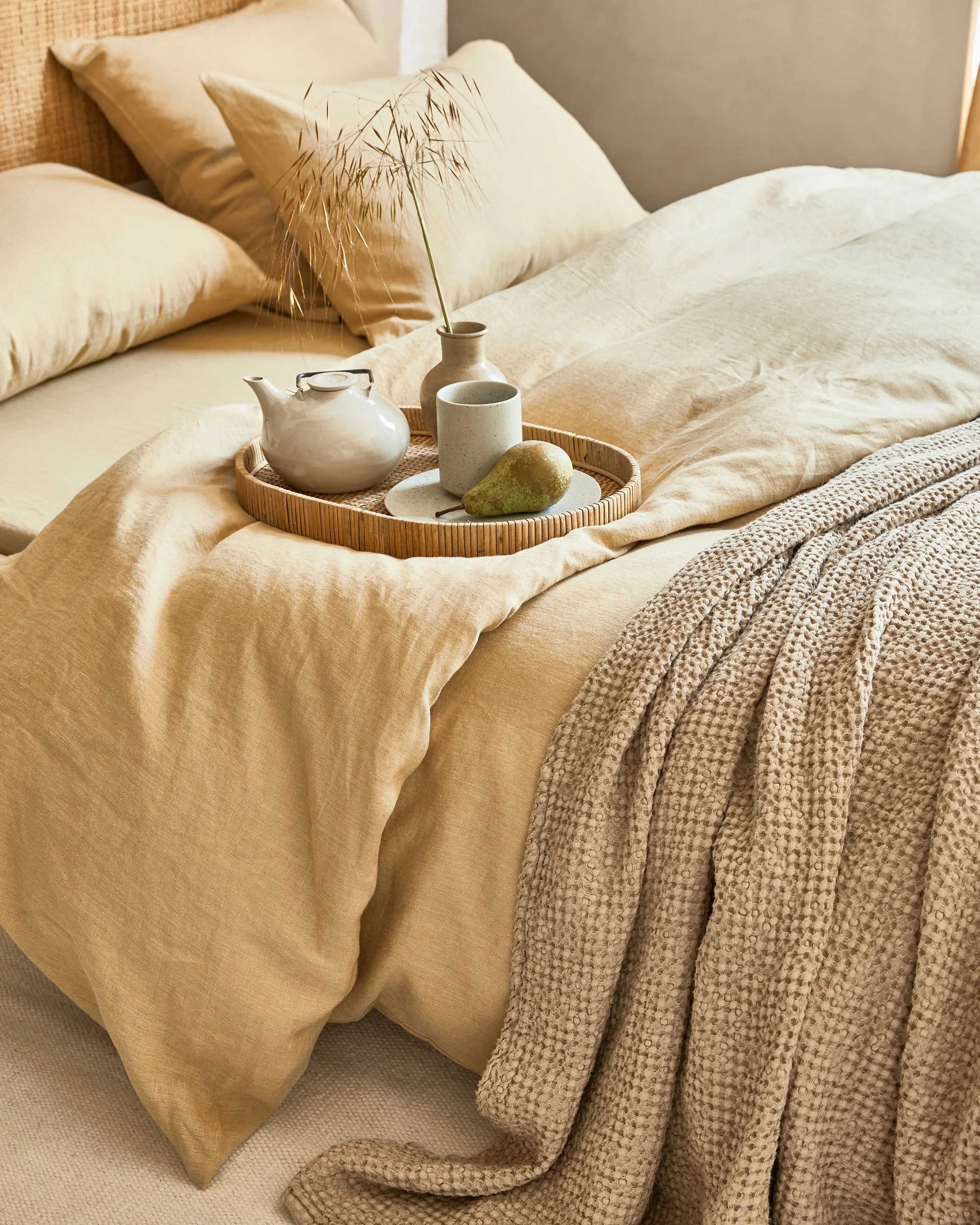 Beige waffle throw blanket