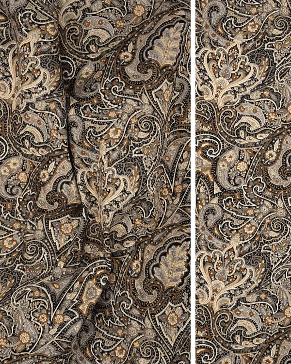 Black & Brown Paisley Cotton Shirting Fabric | 44” Wide | Premium Material for Sewing