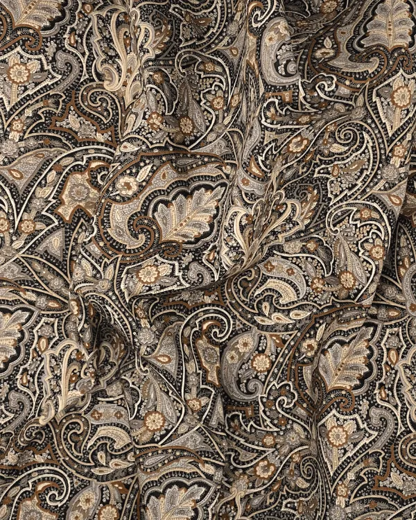 Black & Brown Paisley Cotton Shirting Fabric | 44” Wide | Premium Material for Sewing