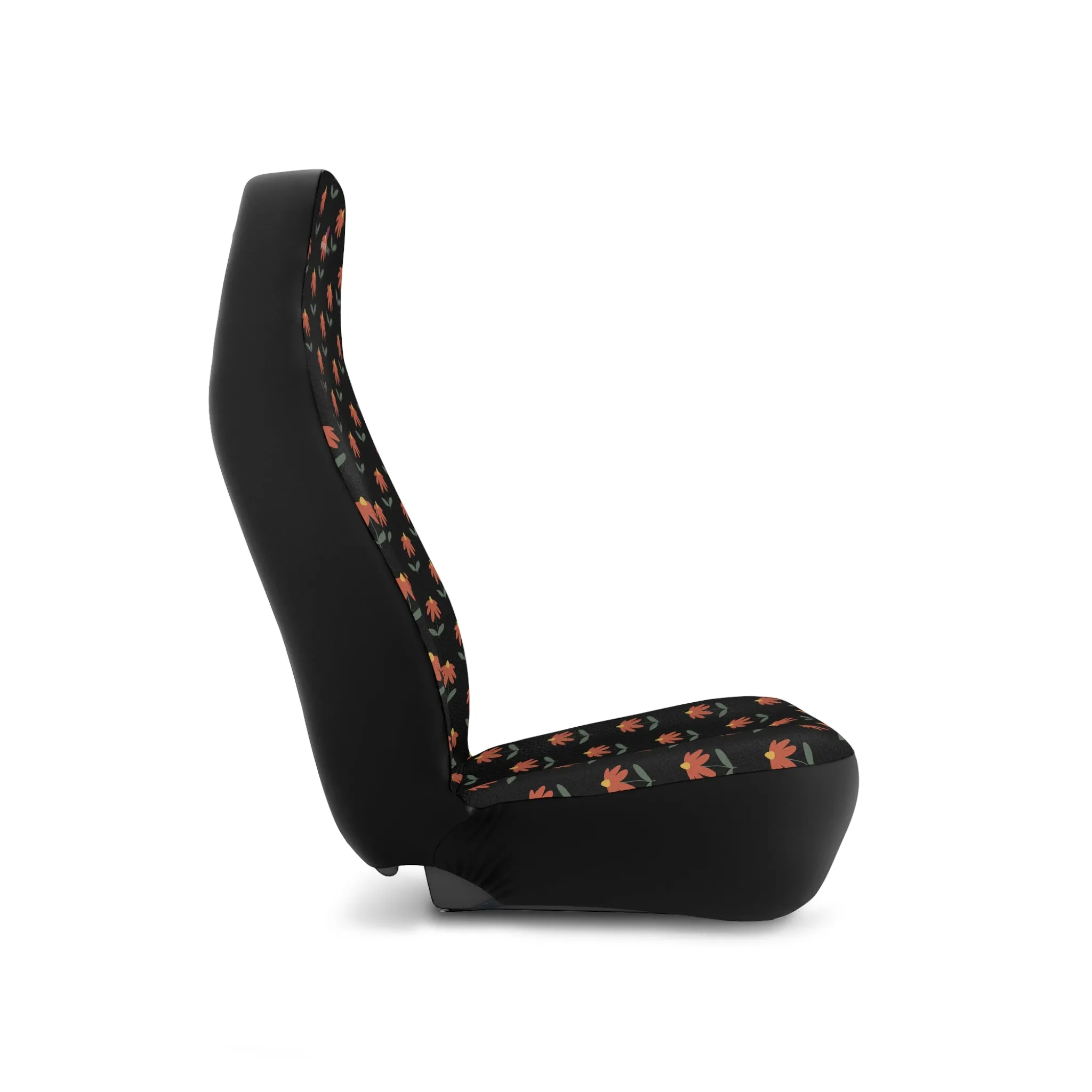 Black Daisies Car Seat Covers, Floral Print Car Seat Covers, 2-Pcs Set (48.03" × 18.50") Polyester Car Seat Covers