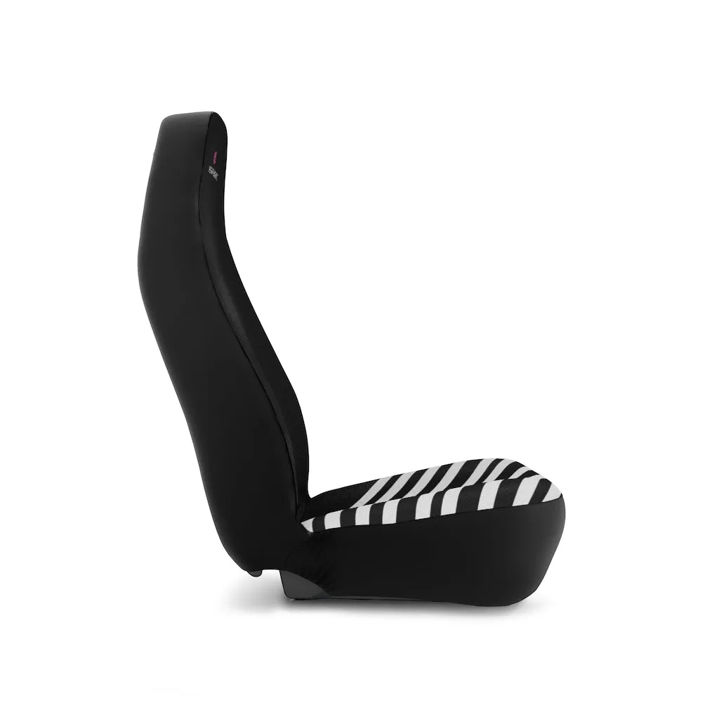 Black Stripes Car Seat Covers, Black and White 2-Pcs (48.03" × 18.50") Set Best Car Accessories Essential Premium Quality Best Soft Luxury Car Seat