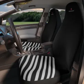 Black Stripes Car Seat Covers, Black and White 2-Pcs (48.03" × 18.50") Set Best Car Accessories Essential Premium Quality Best Soft Luxury Car Seat