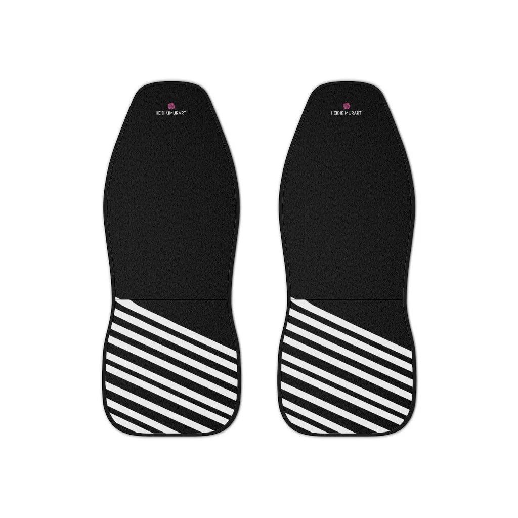 Black Stripes Car Seat Covers, Black and White 2-Pcs (48.03" × 18.50") Set Best Car Accessories Essential Premium Quality Best Soft Luxury Car Seat