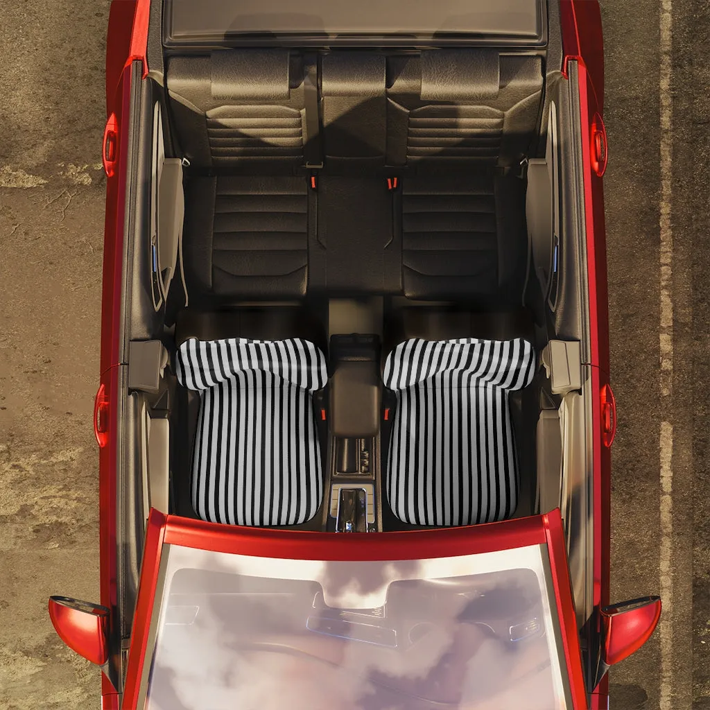 Black White Stripes Car Seat Covers, Black and White 2-Pcs (48.03" × 18.50") Set Best Car Accessories Essential Premium Quality Best Soft Luxury Car Seat