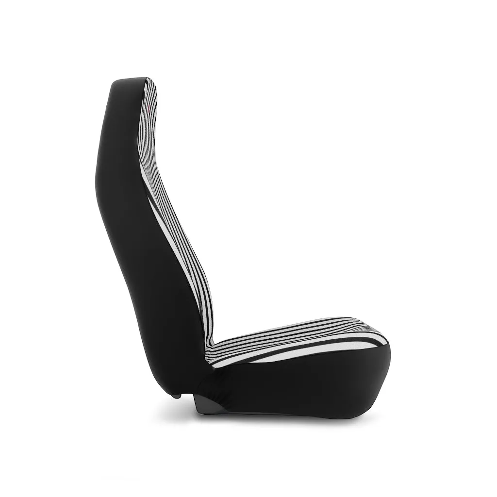 Black White Stripes Car Seat Covers, Black and White 2-Pcs (48.03" × 18.50") Set Best Car Accessories Essential Premium Quality Best Soft Luxury Car Seat