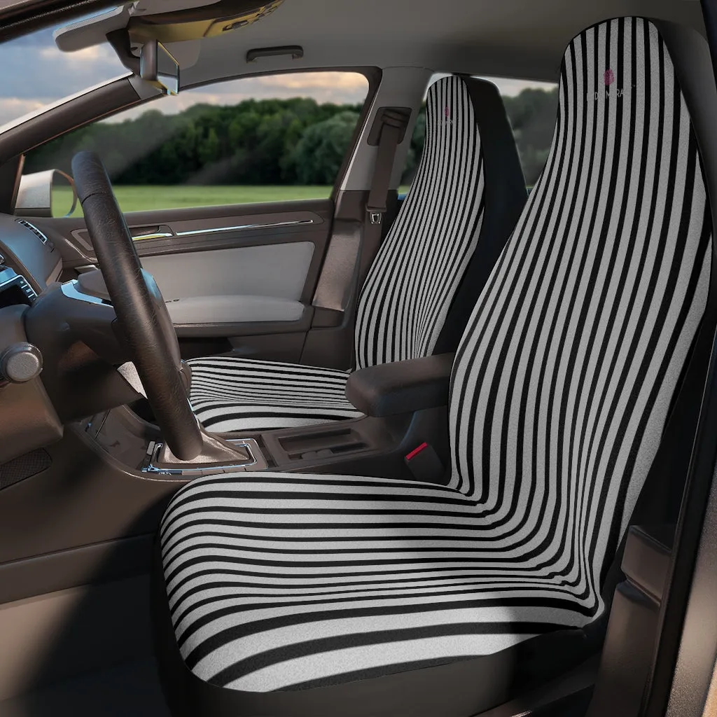 Black White Stripes Car Seat Covers, Black and White 2-Pcs (48.03" × 18.50") Set Best Car Accessories Essential Premium Quality Best Soft Luxury Car Seat