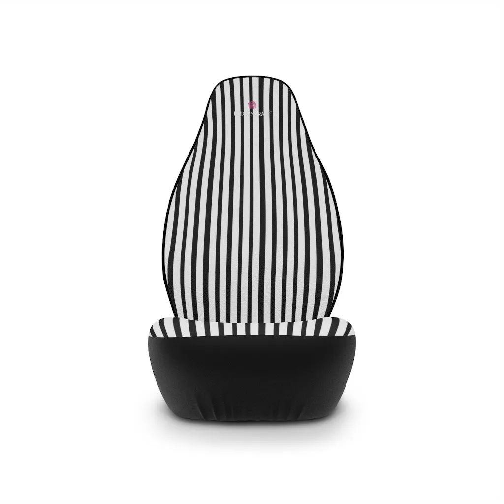 Black White Stripes Car Seat Covers, Black and White 2-Pcs (48.03" × 18.50") Set Best Car Accessories Essential Premium Quality Best Soft Luxury Car Seat