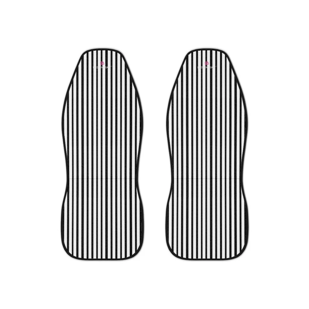 Black White Stripes Car Seat Covers, Black and White 2-Pcs (48.03" × 18.50") Set Best Car Accessories Essential Premium Quality Best Soft Luxury Car Seat