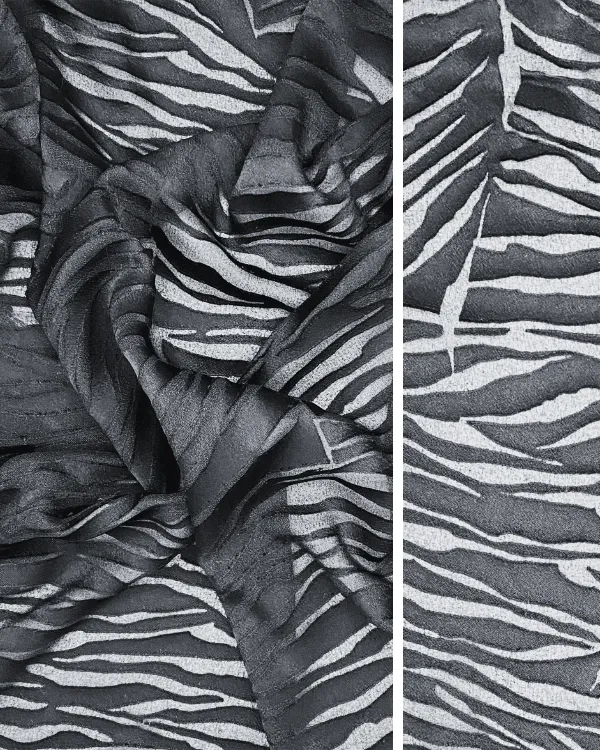 Black Zebra Burnout Fabric | Semi-Sheer Italian Blend