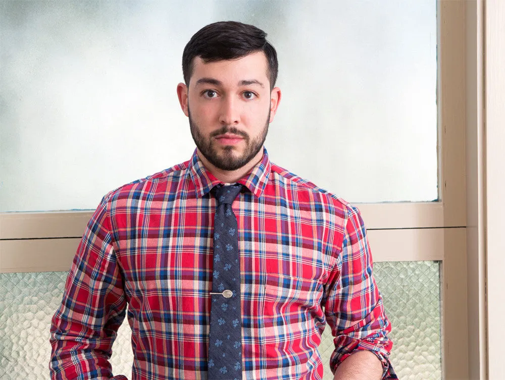 Blade   Blue - John Denim Floral Print Tie