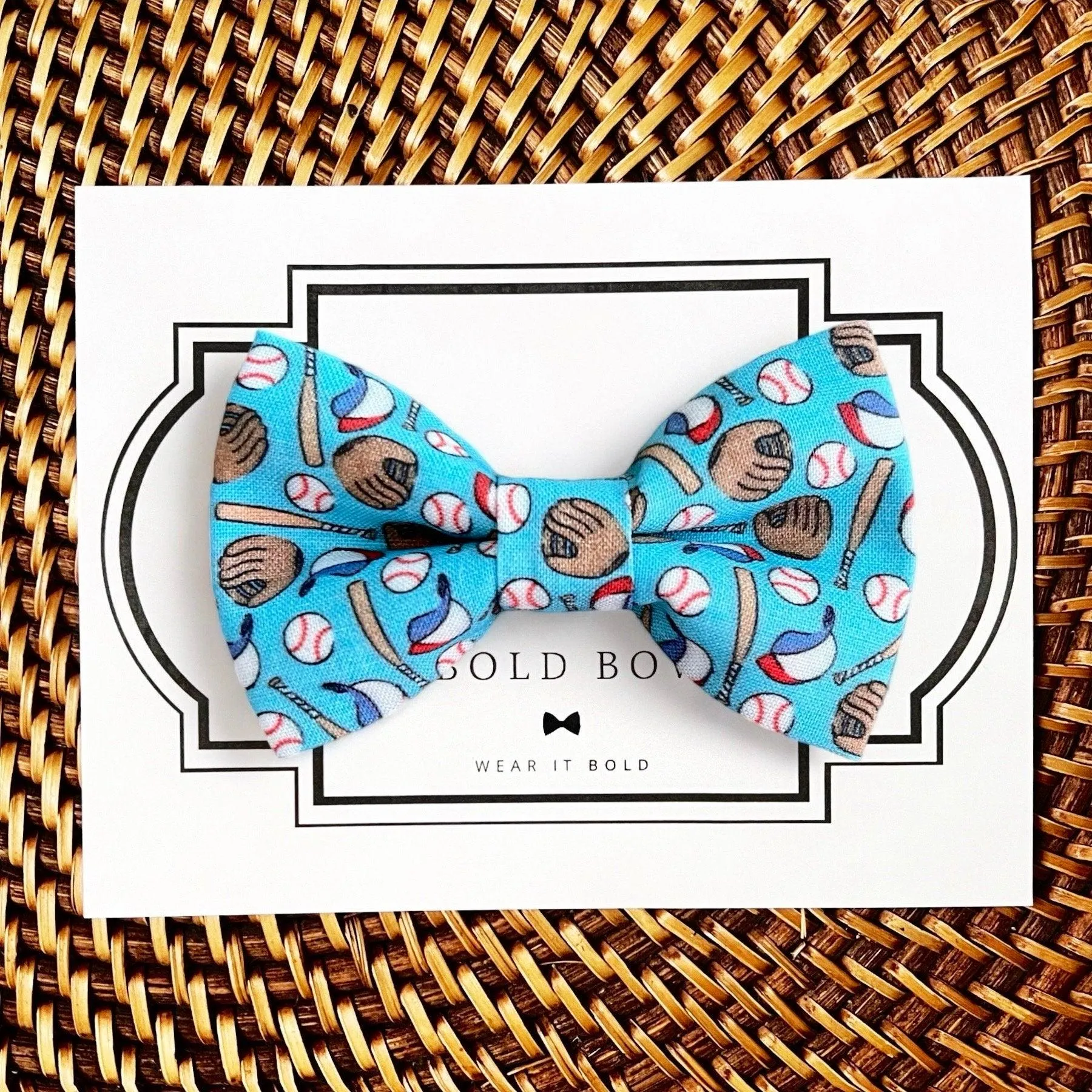 Blue Baseball Bow Tie for Dog Collar or Cat Collar