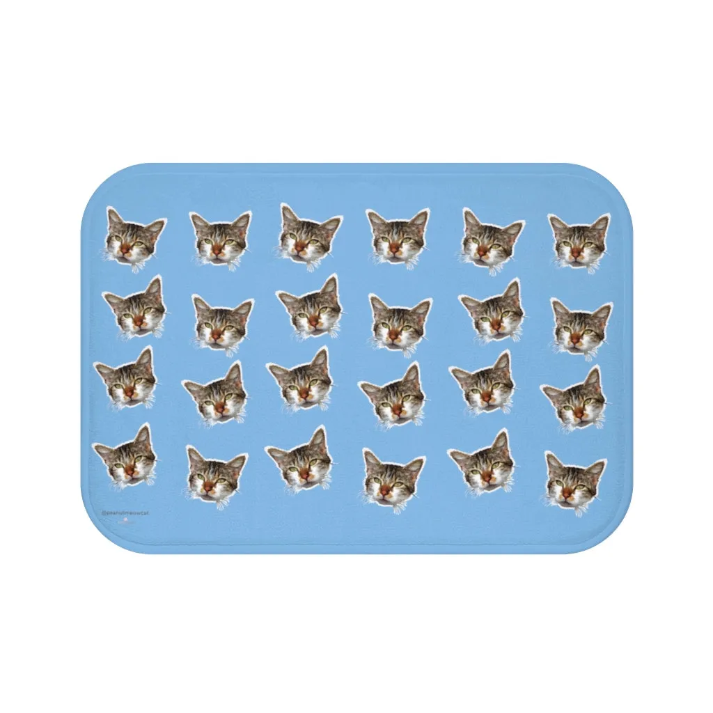 Blue Cat Print Bath Mat, Calico Cat Premium Soft Microfiber Bath Mat- Printed in USA