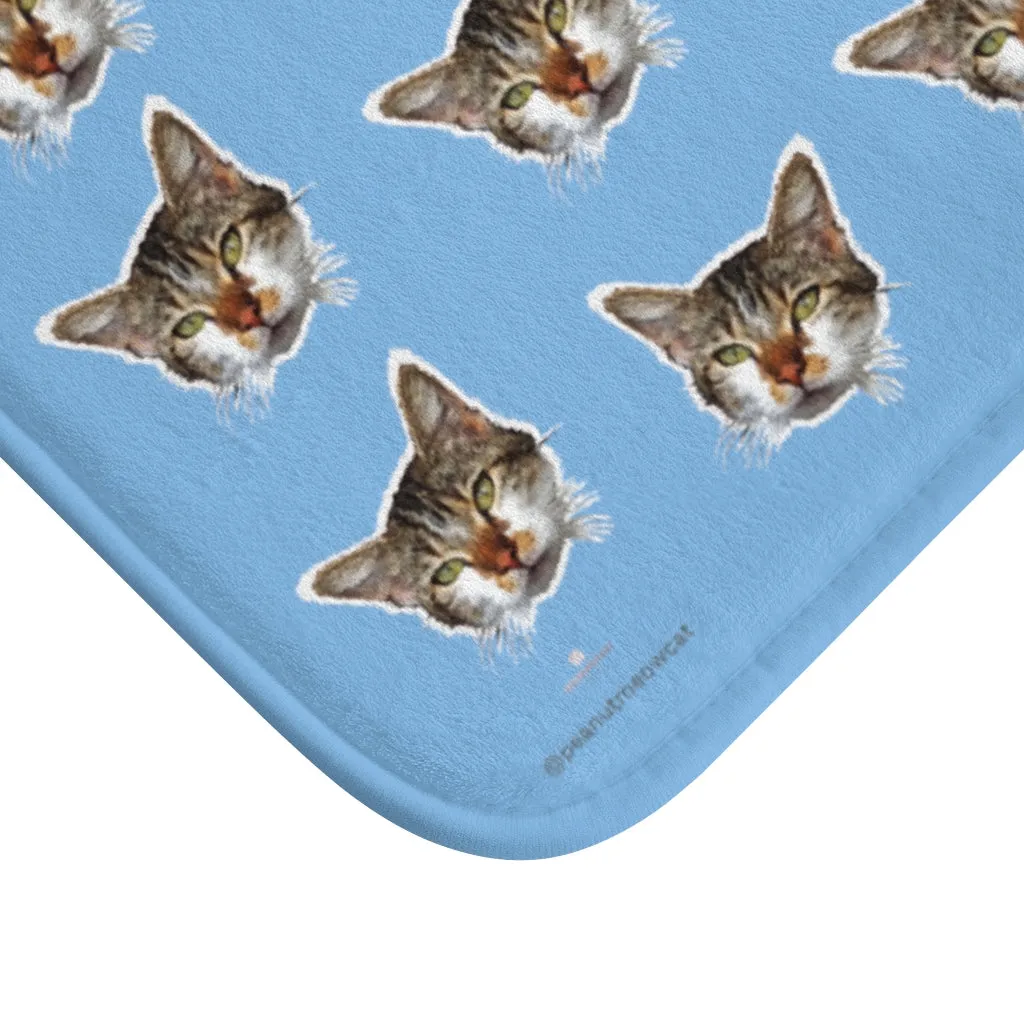 Blue Cat Print Bath Mat, Calico Cat Premium Soft Microfiber Bath Mat- Printed in USA
