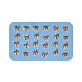 Blue Cat Print Bath Mat, Calico Cat Premium Soft Microfiber Bath Mat- Printed in USA