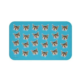 Blue Cat Print Bath Mat, Calico Cat Premium Soft Microfiber Fine Bath Rug- Printed in USA