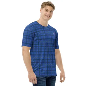 Blue Plaid Print Men's T-shirt, Tartan Plaid Scottish Print Luxury Tee For Men-Made in USA/EU/MX