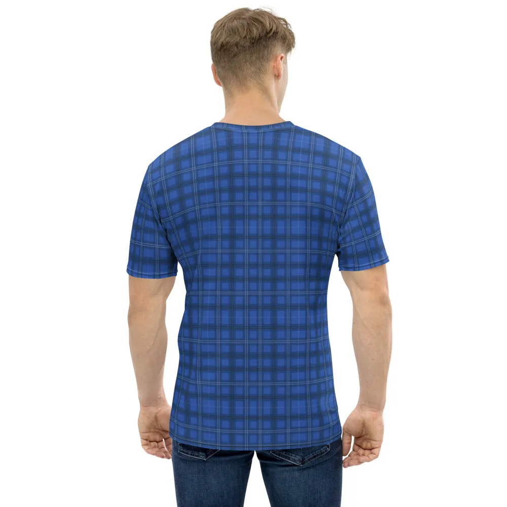 Blue Plaid Print Men's T-shirt, Tartan Plaid Scottish Print Luxury Tee For Men-Made in USA/EU/MX