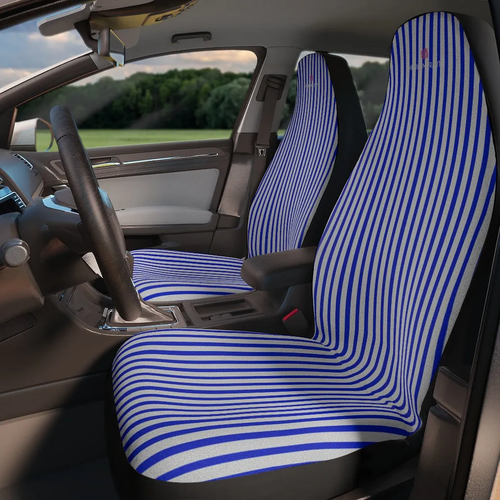Blue Stripes Car Seat Covers, Blue 2-Pcs (48.03" × 18.50") Set Best Car Accessories Essential Premium Quality Best Soft Luxury Car Seat